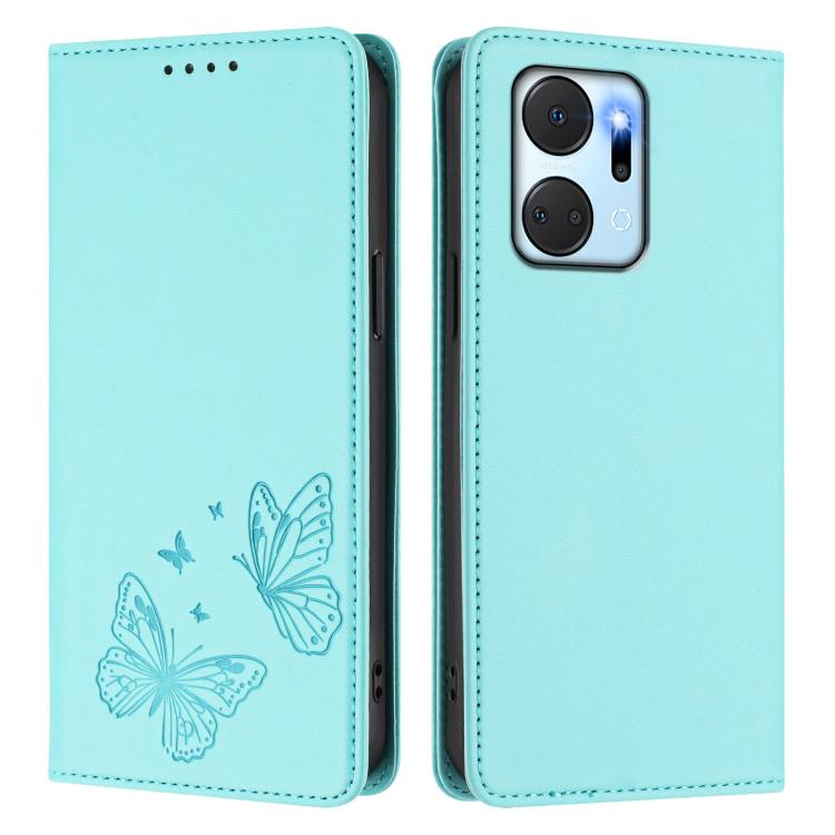 For Honor X7a 4G / Play7T 5G Strong Magnetic Dual Butterfly RFID Vegan Leather Phone Case