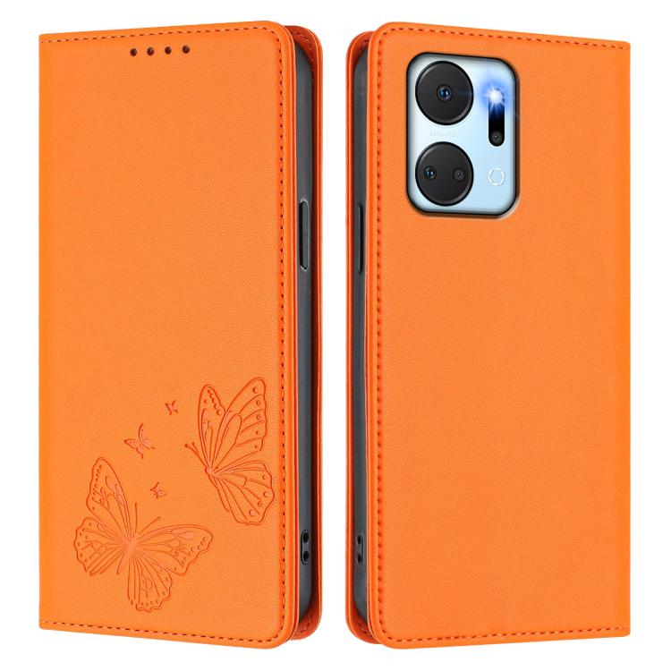 For Honor X7a 4G / Play7T 5G Strong Magnetic Dual Butterfly RFID Vegan Leather Phone Case