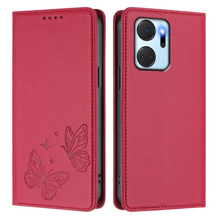 For Honor X7a 4G / Play7T 5G Strong Magnetic Dual Butterfly RFID Vegan Leather Phone Case