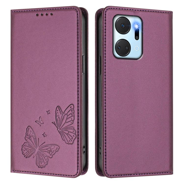 For Honor X7a 4G / Play7T 5G Strong Magnetic Dual Butterfly RFID Vegan Leather Phone Case
