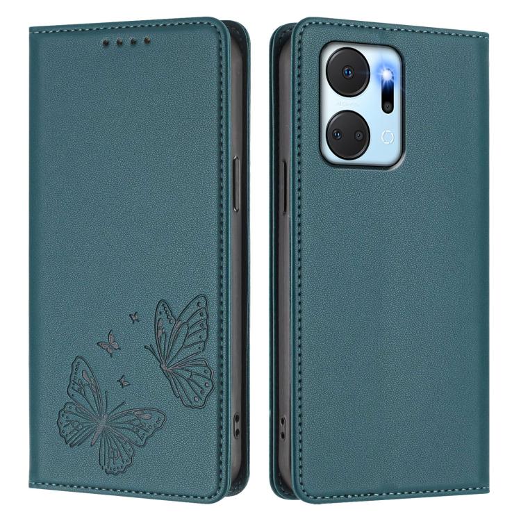 For Honor X7a 4G / Play7T 5G Strong Magnetic Dual Butterfly RFID Vegan Leather Phone Case