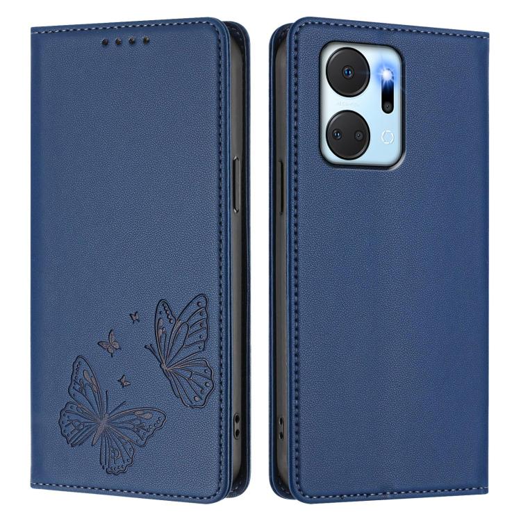 For Honor X7a 4G / Play7T 5G Strong Magnetic Dual Butterfly RFID Vegan Leather Phone Case