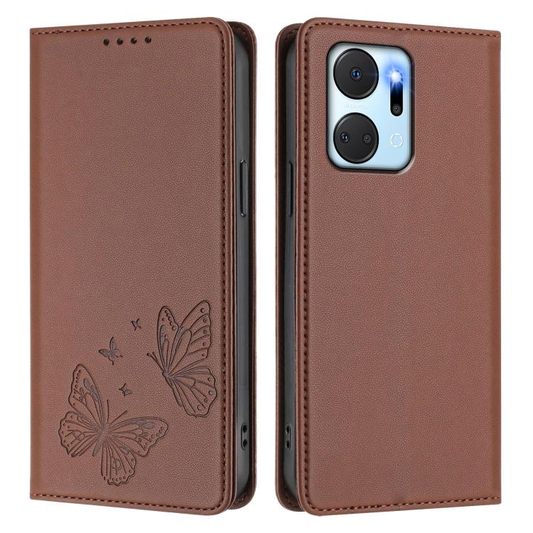 For Honor X7a 4G / Play7T 5G Strong Magnetic Dual Butterfly RFID Vegan Leather Phone Case