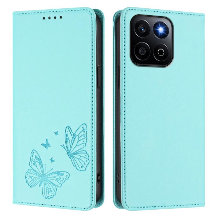 For Honor X7c 4G Strong Magnetic Dual Butterfly RFID Vegan Leather Phone Case
