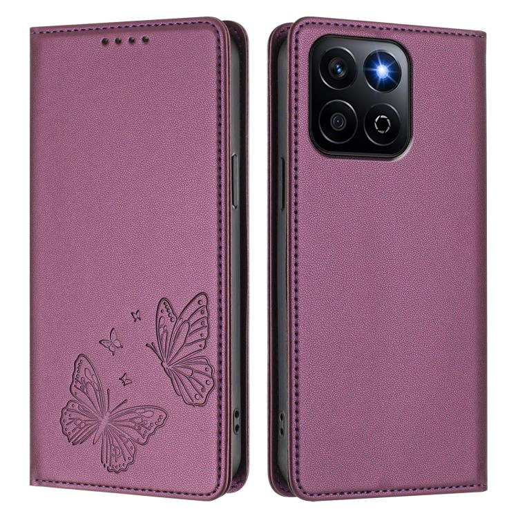 For Honor X7c 4G Strong Magnetic Dual Butterfly RFID Vegan Leather Phone Case
