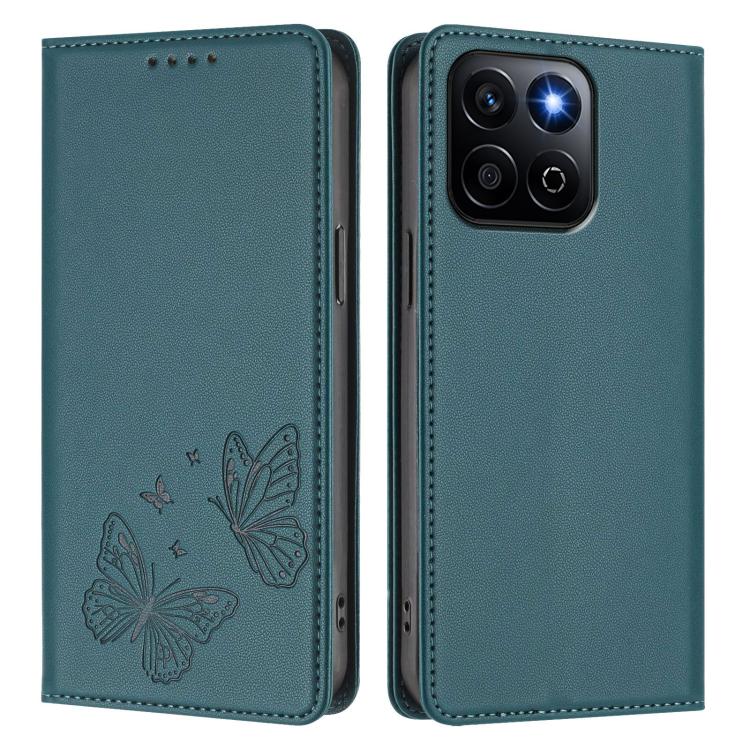 For Honor X7c 4G Strong Magnetic Dual Butterfly RFID Vegan Leather Phone Case
