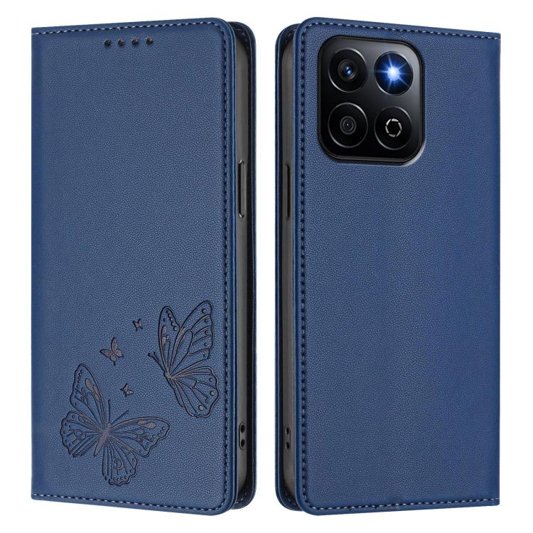 For Honor X7c 4G Strong Magnetic Dual Butterfly RFID Vegan Leather Phone Case