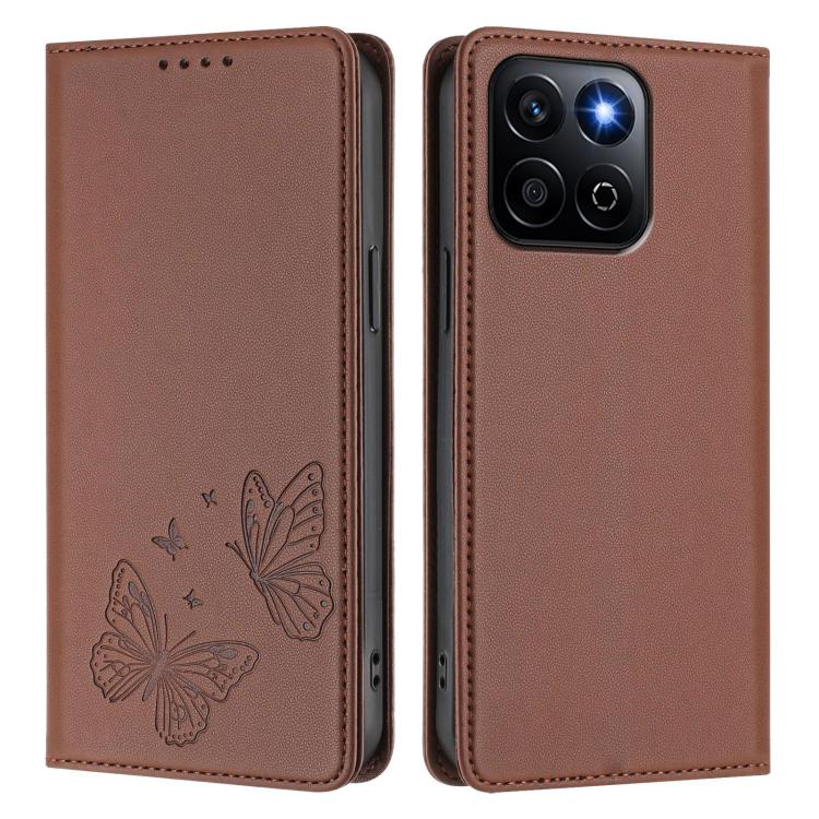 For Honor X7c 4G Strong Magnetic Dual Butterfly RFID Vegan Leather Phone Case