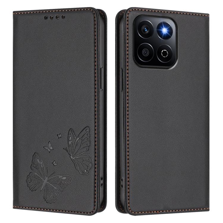 For Honor X7c 4G Strong Magnetic Dual Butterfly RFID Vegan Leather Phone Case