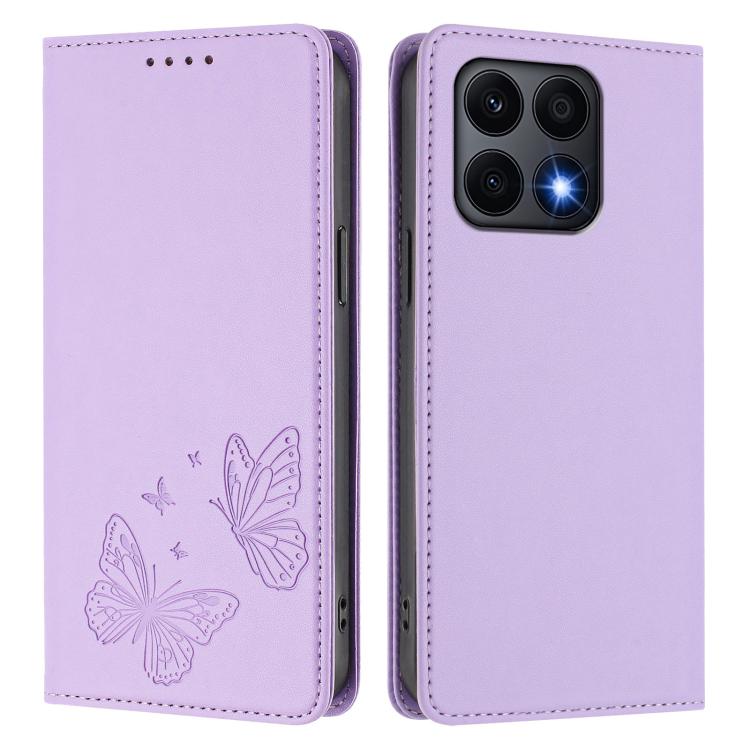 For Honor X8a Strong Magnetic Dual Butterfly RFID Vegan Leather Phone Case