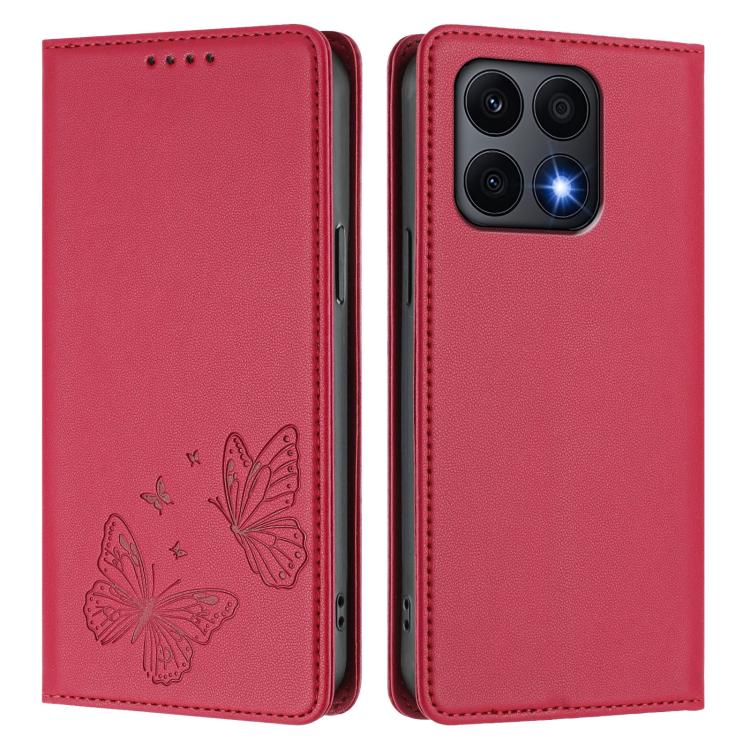 For Honor X8a Strong Magnetic Dual Butterfly RFID Vegan Leather Phone Case