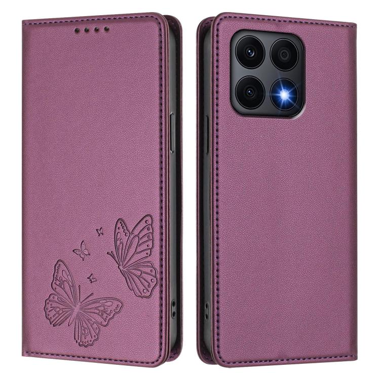 For Honor X8a Strong Magnetic Dual Butterfly RFID Vegan Leather Phone Case
