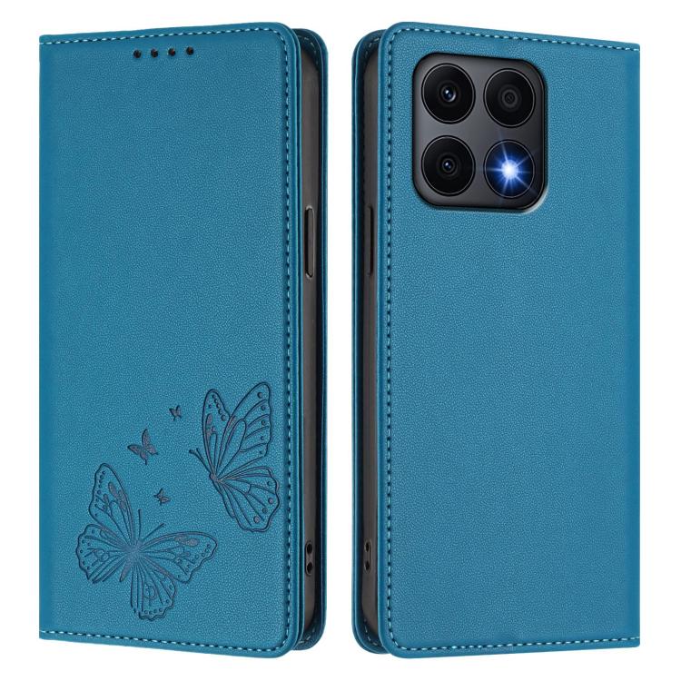 For Honor X8a Strong Magnetic Dual Butterfly RFID Vegan Leather Phone Case