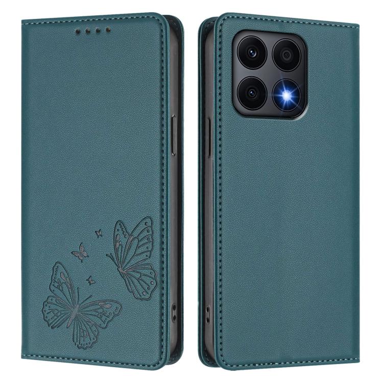 For Honor X8a Strong Magnetic Dual Butterfly RFID Vegan Leather Phone Case