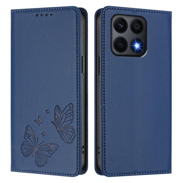 For Honor X8a Strong Magnetic Dual Butterfly RFID Vegan Leather Phone Case