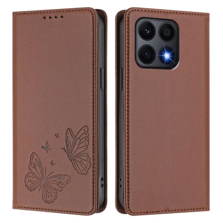 For Honor X8a Strong Magnetic Dual Butterfly RFID Vegan Leather Phone Case