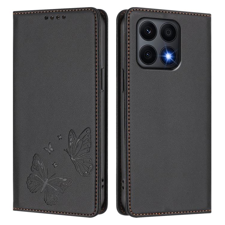 For Honor X8a Strong Magnetic Dual Butterfly RFID Vegan Leather Phone Case