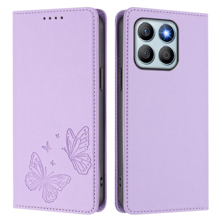 For Honor X8b 4G Strong Magnetic Dual Butterfly RFID Vegan Leather Phone Case