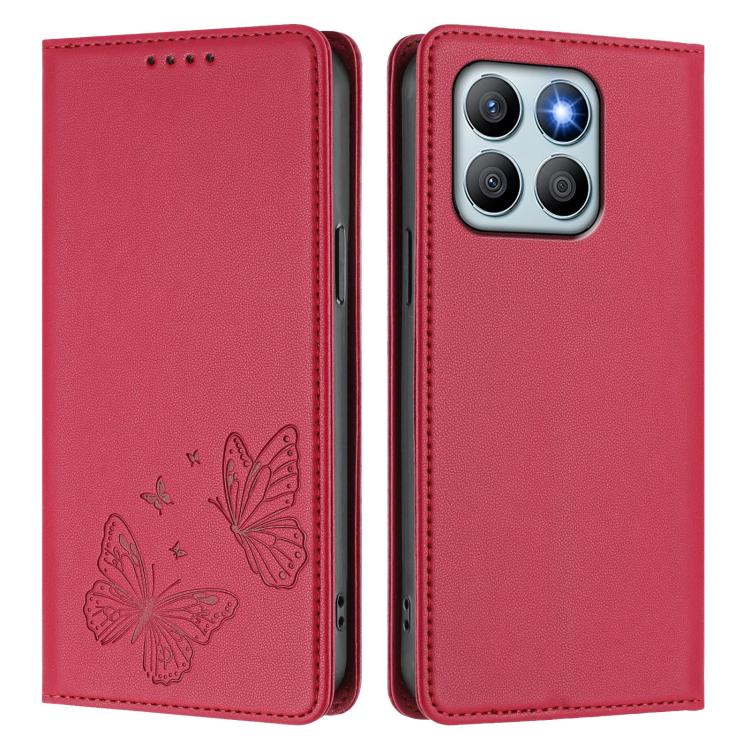 For Honor X8b 4G Strong Magnetic Dual Butterfly RFID Vegan Leather Phone Case