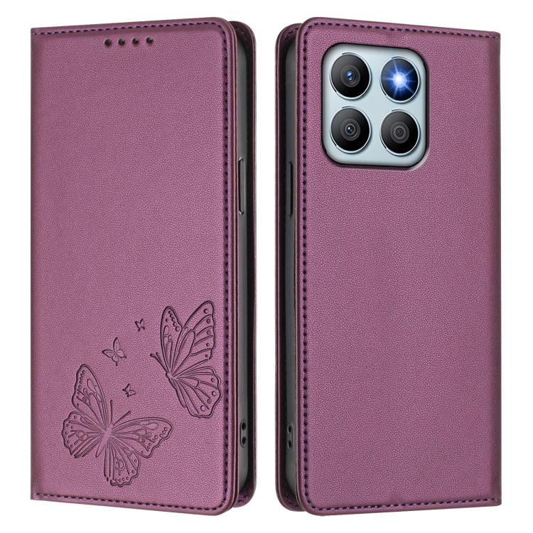 For Honor X8b 4G Strong Magnetic Dual Butterfly RFID Vegan Leather Phone Case