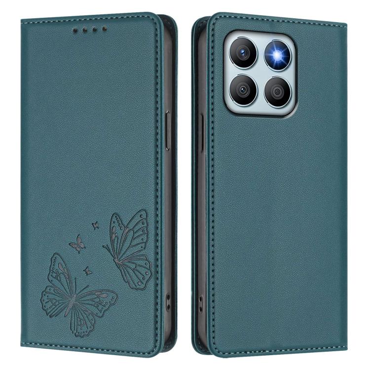 For Honor X8b 4G Strong Magnetic Dual Butterfly RFID Vegan Leather Phone Case