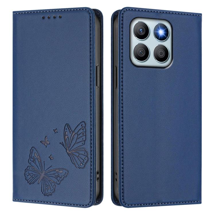 For Honor X8b 4G Strong Magnetic Dual Butterfly RFID Vegan Leather Phone Case