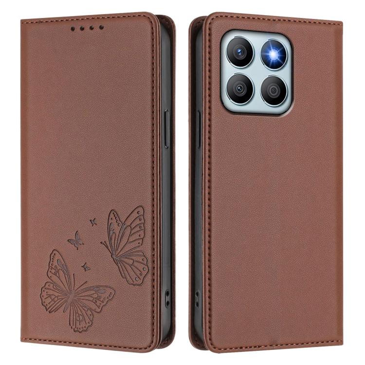 For Honor X8b 4G Strong Magnetic Dual Butterfly RFID Vegan Leather Phone Case