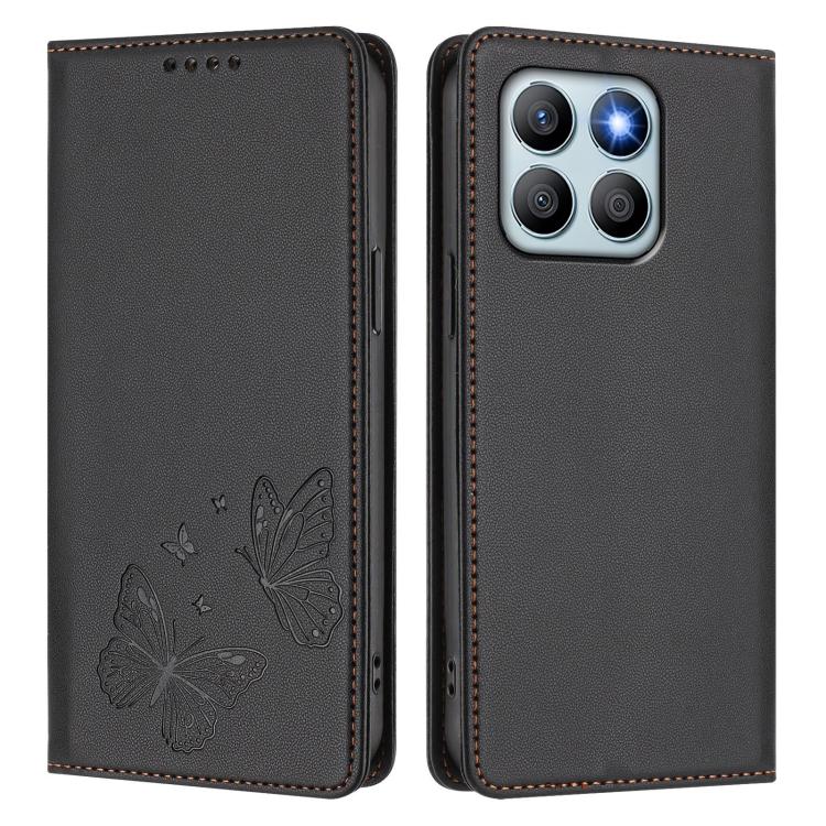 For Honor X8b 4G Strong Magnetic Dual Butterfly RFID Vegan Leather Phone Case