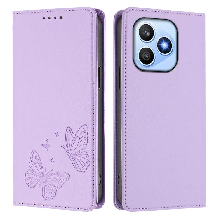 For Honor X8d 4G Strong Magnetic Dual Butterfly RFID Vegan Leather Phone Case