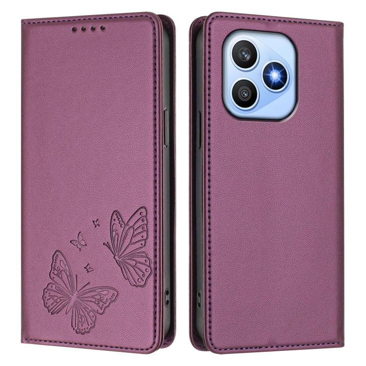 For Honor X8d 4G Strong Magnetic Dual Butterfly RFID Vegan Leather Phone Case