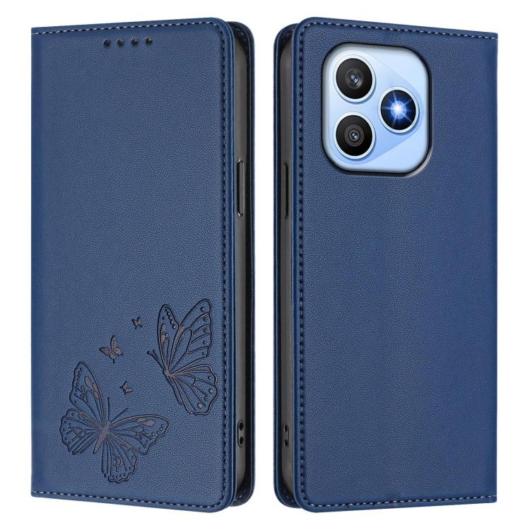 For Honor X8d 4G Strong Magnetic Dual Butterfly RFID Vegan Leather Phone Case