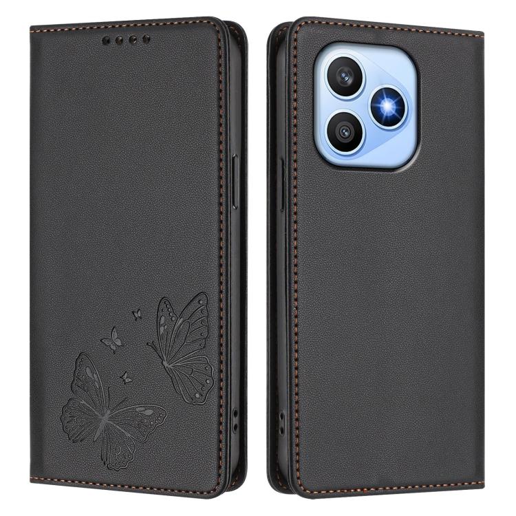 For Honor X8d 4G Strong Magnetic Dual Butterfly RFID Vegan Leather Phone Case