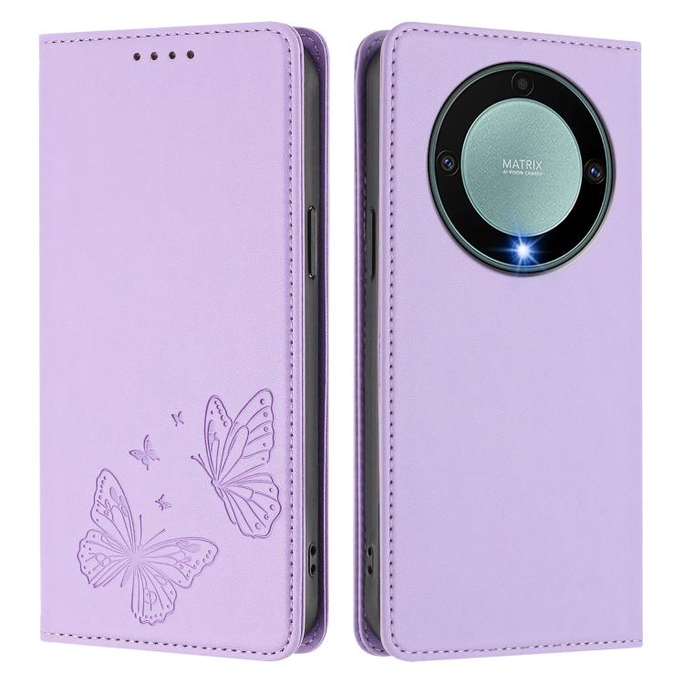 For Honor X9a 5G / Magic5 Lite Strong Magnetic Dual Butterfly RFID Vegan Leather Phone Case