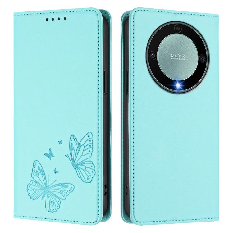 For Honor X9a 5G / Magic5 Lite Strong Magnetic Dual Butterfly RFID Vegan Leather Phone Case