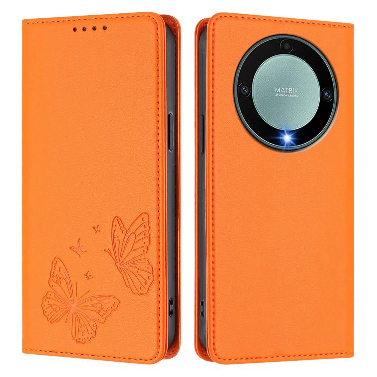 For Honor X9a 5G / Magic5 Lite Strong Magnetic Dual Butterfly RFID Vegan Leather Phone Case