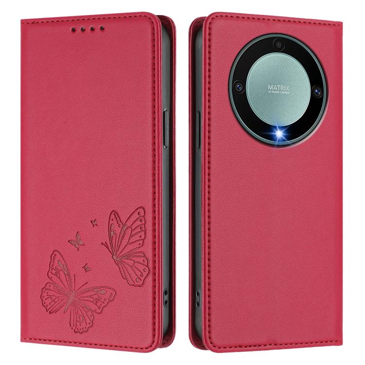 For Honor X9a 5G / Magic5 Lite Strong Magnetic Dual Butterfly RFID Vegan Leather Phone Case