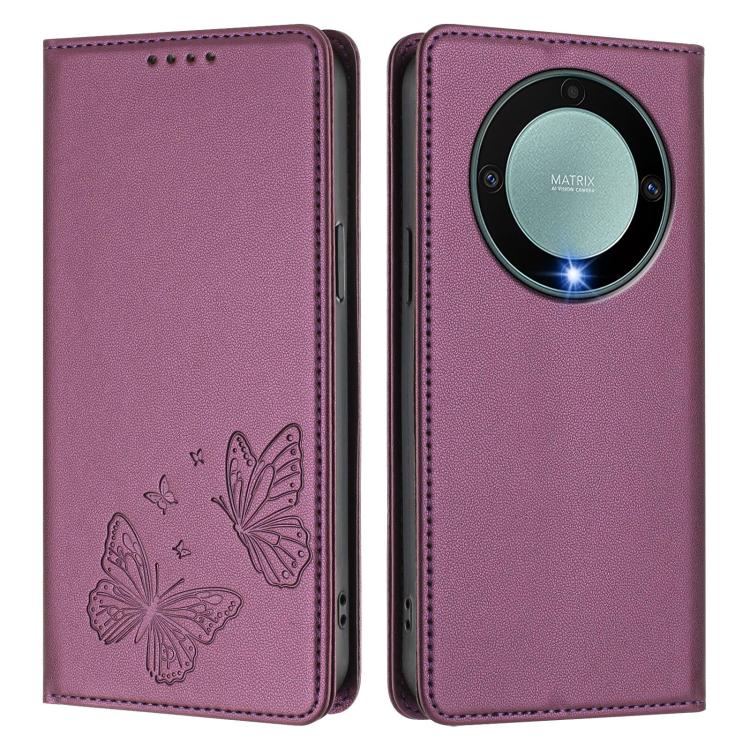 For Honor X9a 5G / Magic5 Lite Strong Magnetic Dual Butterfly RFID Vegan Leather Phone Case