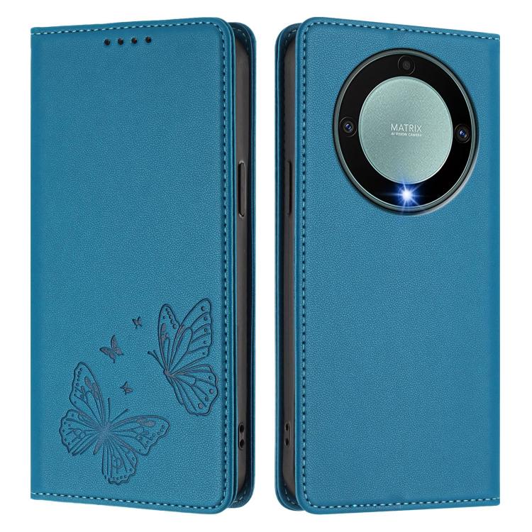 For Honor X9a 5G / Magic5 Lite Strong Magnetic Dual Butterfly RFID Vegan Leather Phone Case