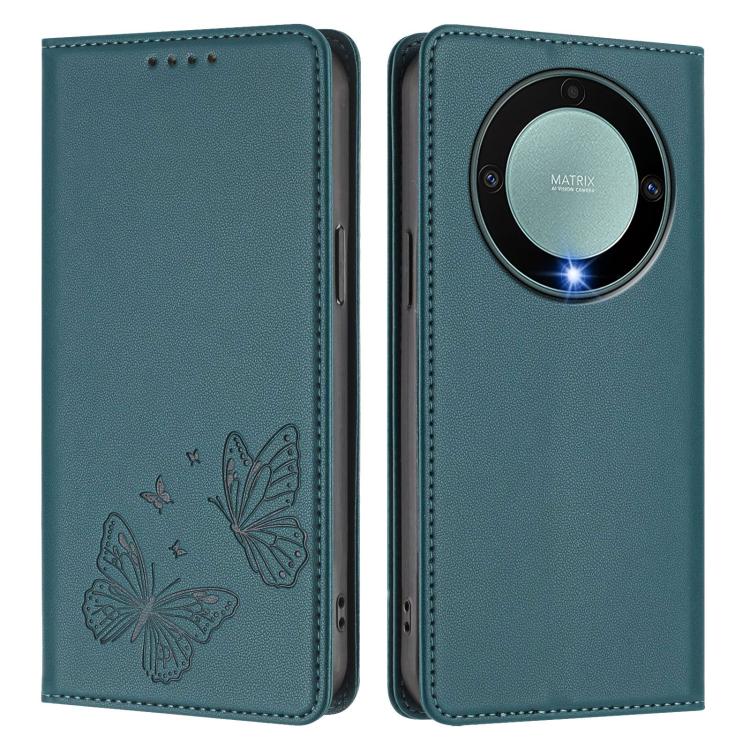 For Honor X9a 5G / Magic5 Lite Strong Magnetic Dual Butterfly RFID Vegan Leather Phone Case