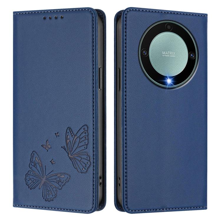 For Honor X9a 5G / Magic5 Lite Strong Magnetic Dual Butterfly RFID Vegan Leather Phone Case