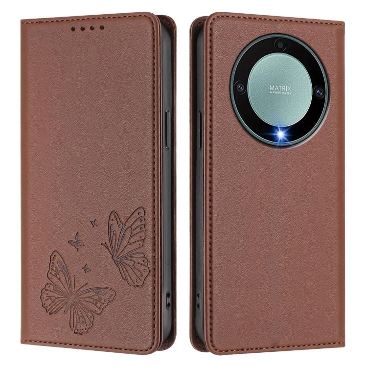 For Honor X9a 5G / Magic5 Lite Strong Magnetic Dual Butterfly RFID Vegan Leather Phone Case