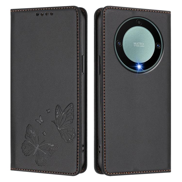 For Honor X9a 5G / Magic5 Lite Strong Magnetic Dual Butterfly RFID Vegan Leather Phone Case