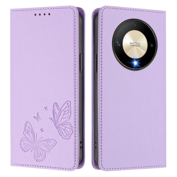 For Honor X9b 5G / Magic6 Lite Strong Magnetic Dual Butterfly RFID Vegan Leather Phone Case