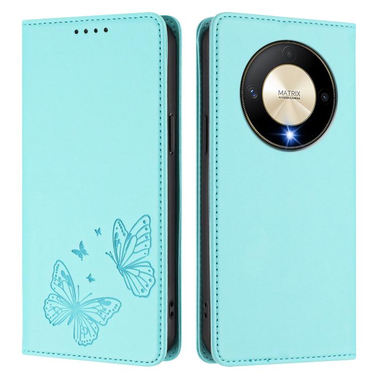For Honor X9b 5G / Magic6 Lite Strong Magnetic Dual Butterfly RFID Vegan Leather Phone Case