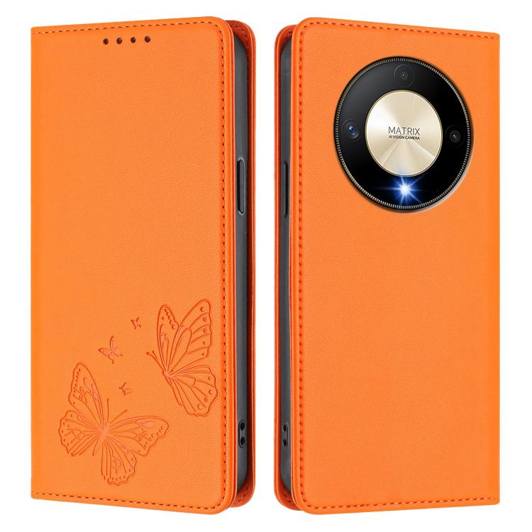 For Honor X9b 5G / Magic6 Lite Strong Magnetic Dual Butterfly RFID Vegan Leather Phone Case
