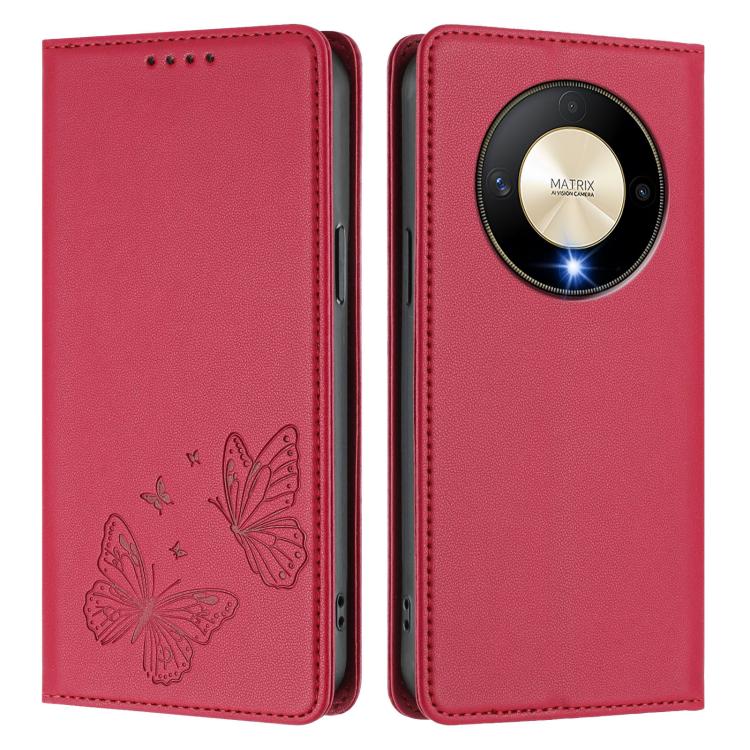 For Honor X9b 5G / Magic6 Lite Strong Magnetic Dual Butterfly RFID Vegan Leather Phone Case