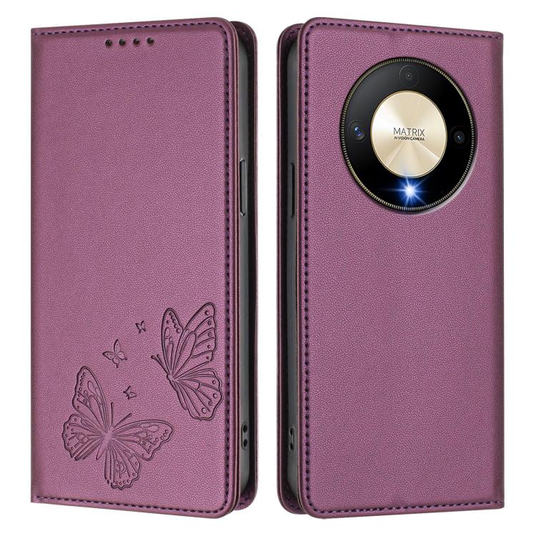 For Honor X9b 5G / Magic6 Lite Strong Magnetic Dual Butterfly RFID Vegan Leather Phone Case