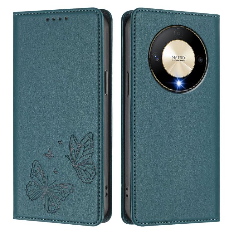 For Honor X9b 5G / Magic6 Lite Strong Magnetic Dual Butterfly RFID Vegan Leather Phone Case