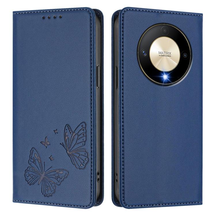 For Honor X9b 5G / Magic6 Lite Strong Magnetic Dual Butterfly RFID Vegan Leather Phone Case