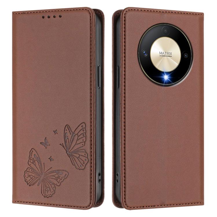 For Honor X9b 5G / Magic6 Lite Strong Magnetic Dual Butterfly RFID Vegan Leather Phone Case